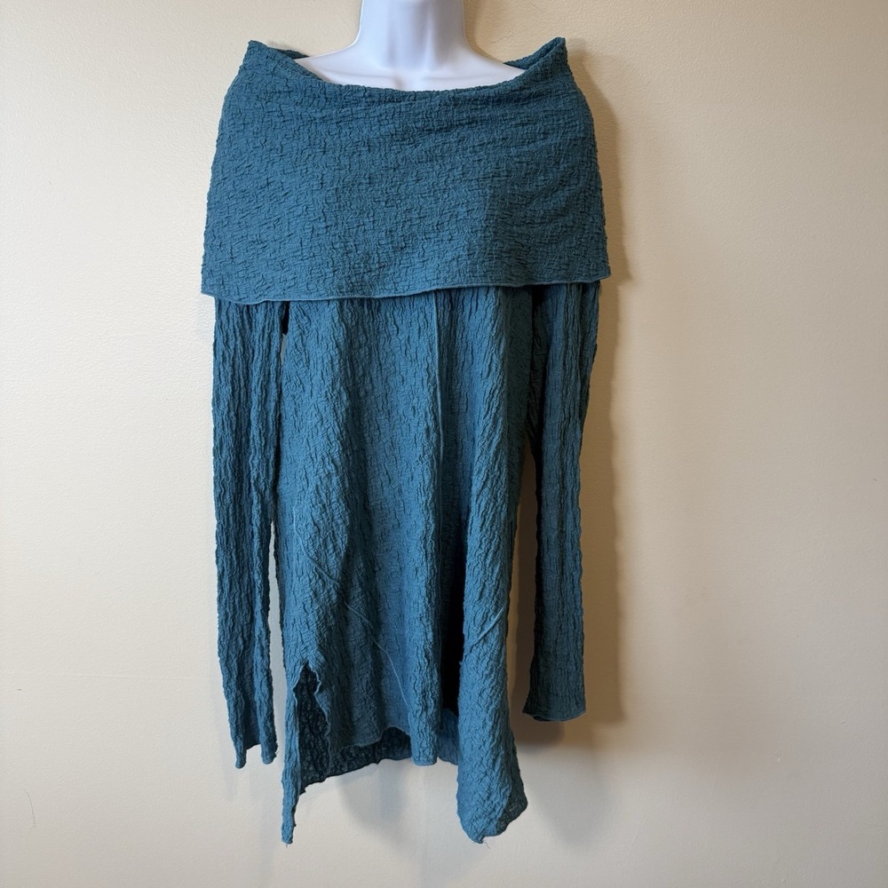 Soft Surroundings Rowan Tunic Long Sleeve‎ Teal Crinkle Cowl Neck Sz M Lagenlook